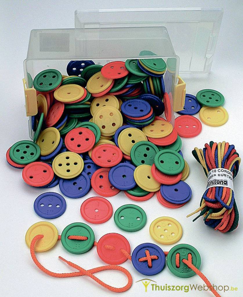 Knopen tellen, rijgen en sorteren