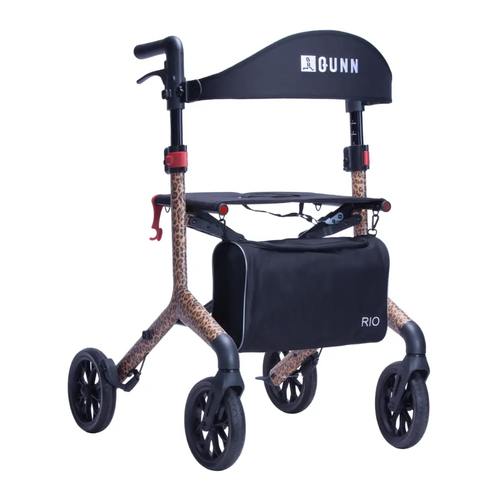 Rio rollator met dierenprint – lichte, stijlvolle en stabiele rollator met verstelbare handgrepen en veilige remmen