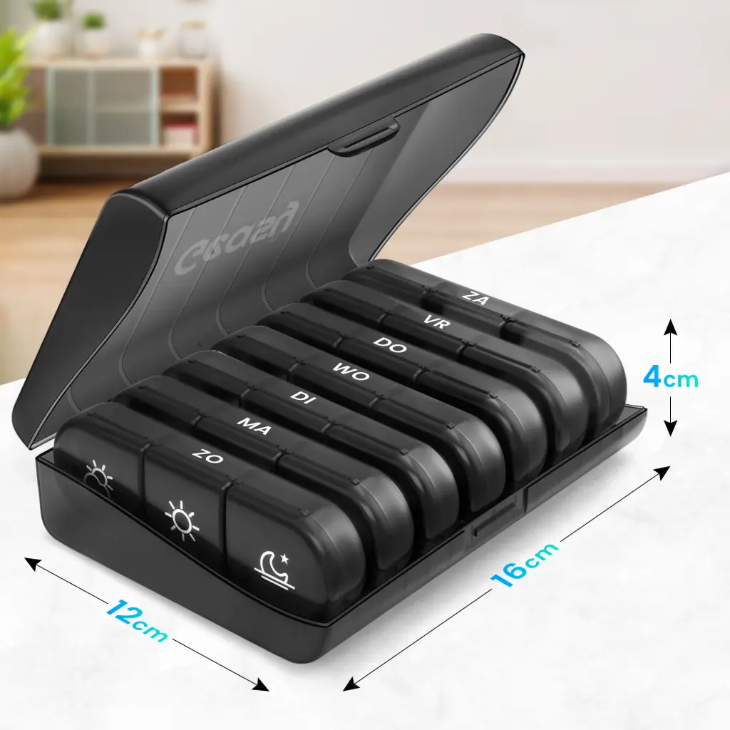 Pillendoos 7 dagen – 3 vakken Nederlandstalig – Compact reisformaat