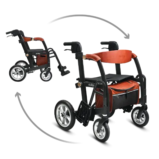 Déambulateur et fauteuil roulant 2-en-1 – Confortable, élégant et facile à transformer