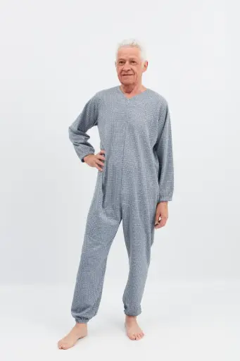 Blauwe winter pyjama met ritssluiting op de rug