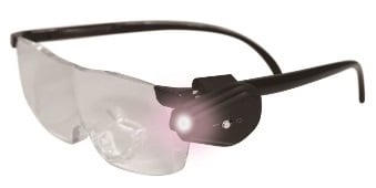 Clip-on glasses with built-in magnifying glass x 1.6