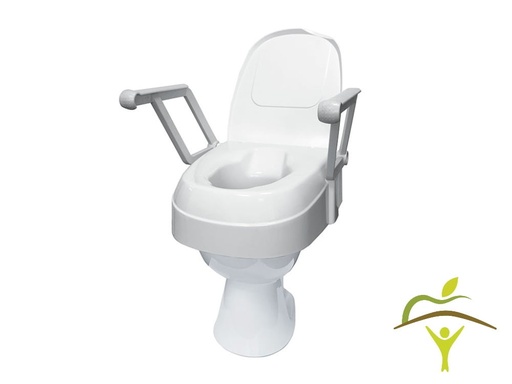Siège de toilette réglable en hauteur avec accoudoirs rabattables, compact