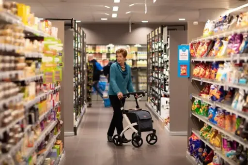 Rollz Flex Shopping Walker – maneuverable, modern, and featuring a large shopping bag