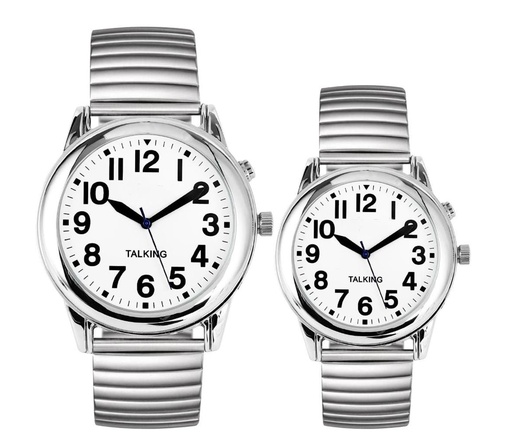 Nederlands sprekend analoog horloge met stalen rekband en 1 alarm – slechtziende (dames/heren model)