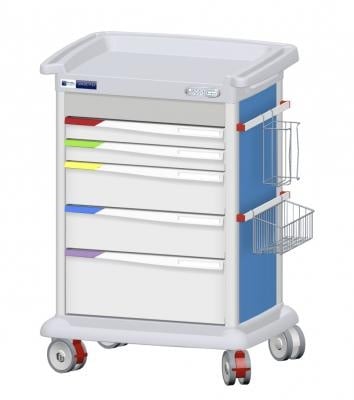 Preciso Pflegewagen mit 9 Modulen, Höhe 110 cm, ausgestattet mit 5 Schubladen, Farbe: blau